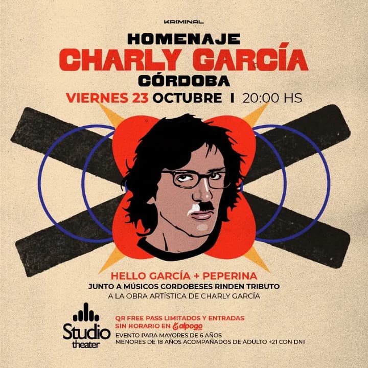 Afiche 1 de Homenaje Charly García Córdoba 23 de Octubre en Studio Theater - link free
